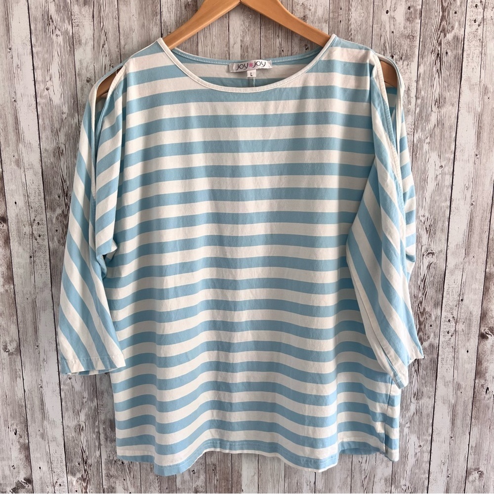 Joy Joy Striped Cold Shoulder Top Size Large